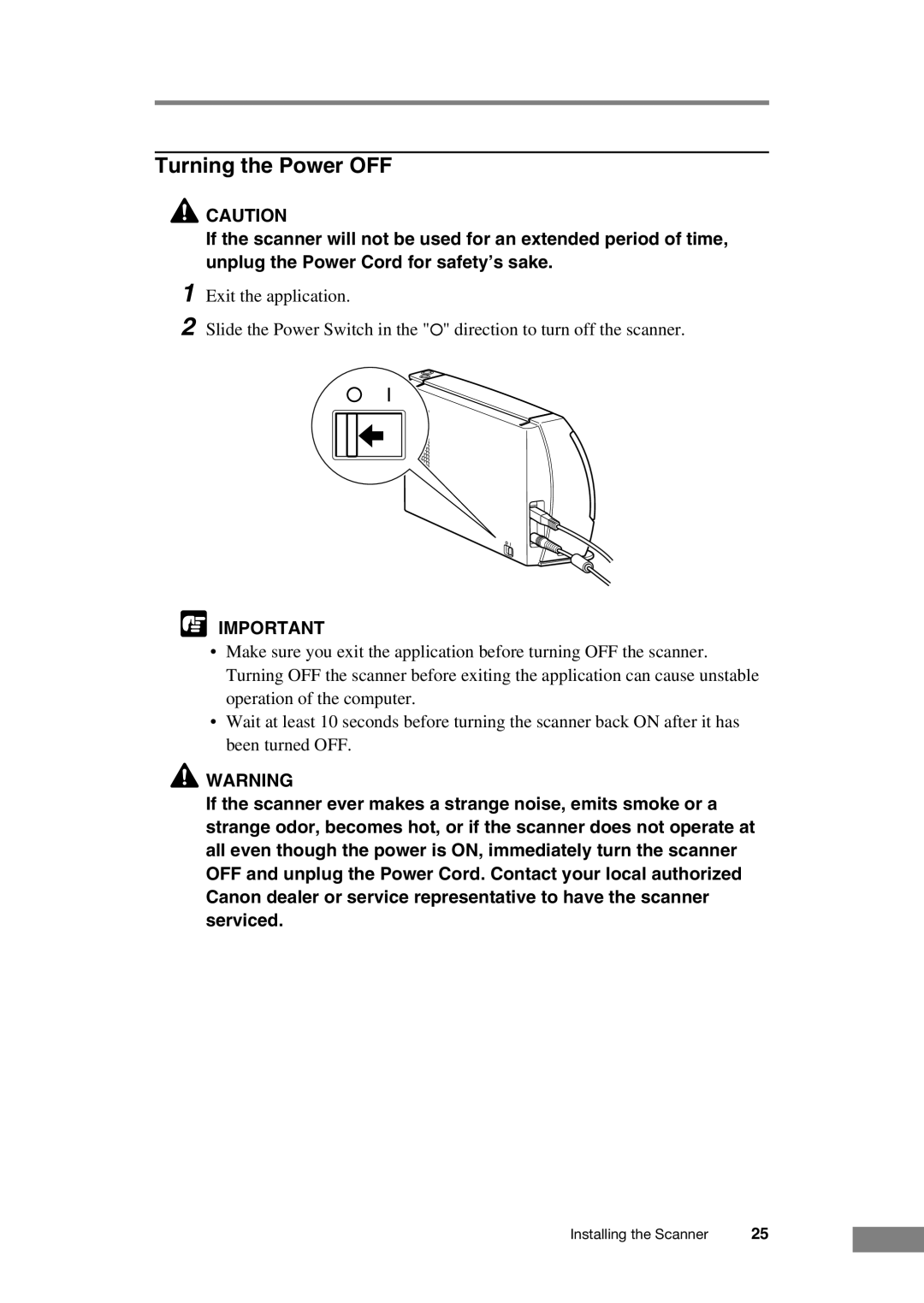 Canon DR-2050C manual Turning the Power OFF 