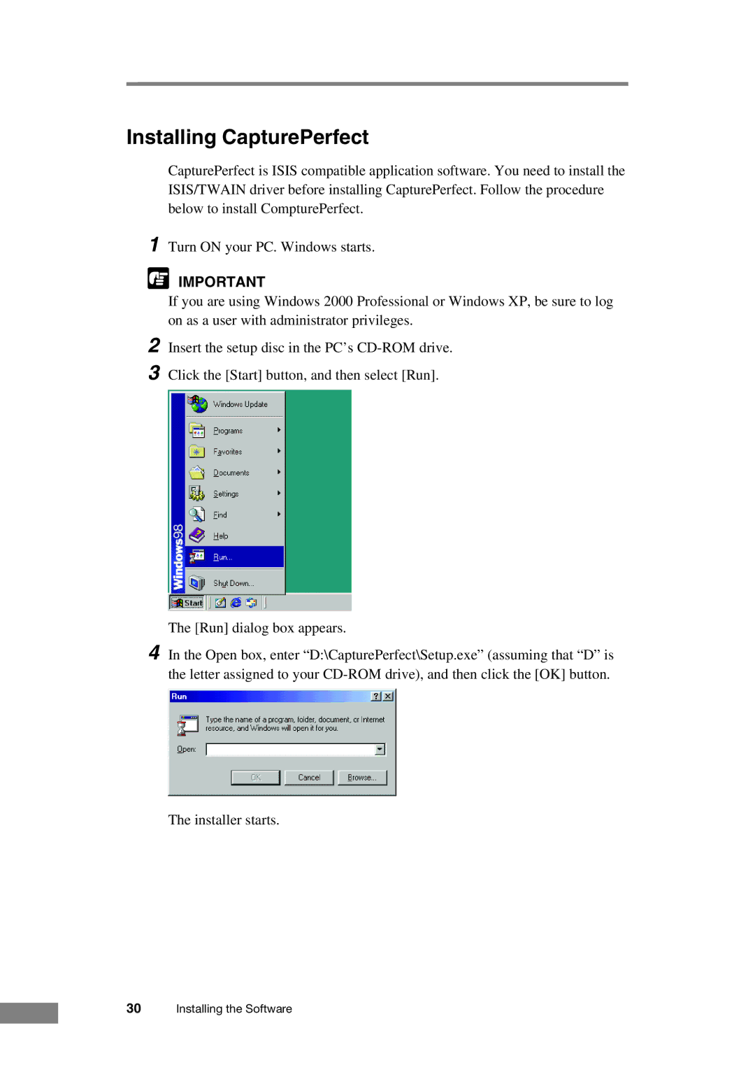 Canon DR-2050C manual Installing CapturePerfect 