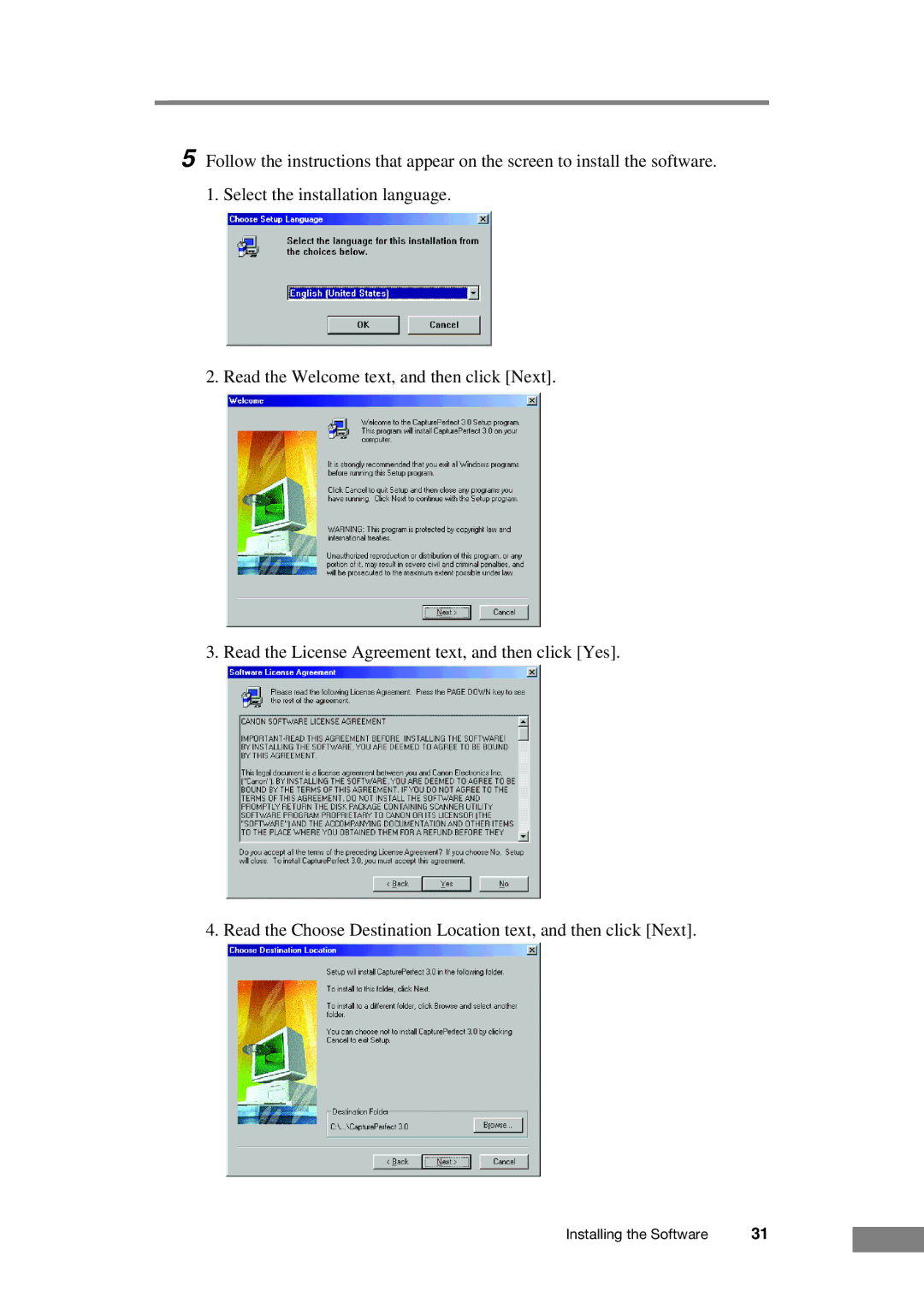 Canon DR-2050C manual Installing the Software 