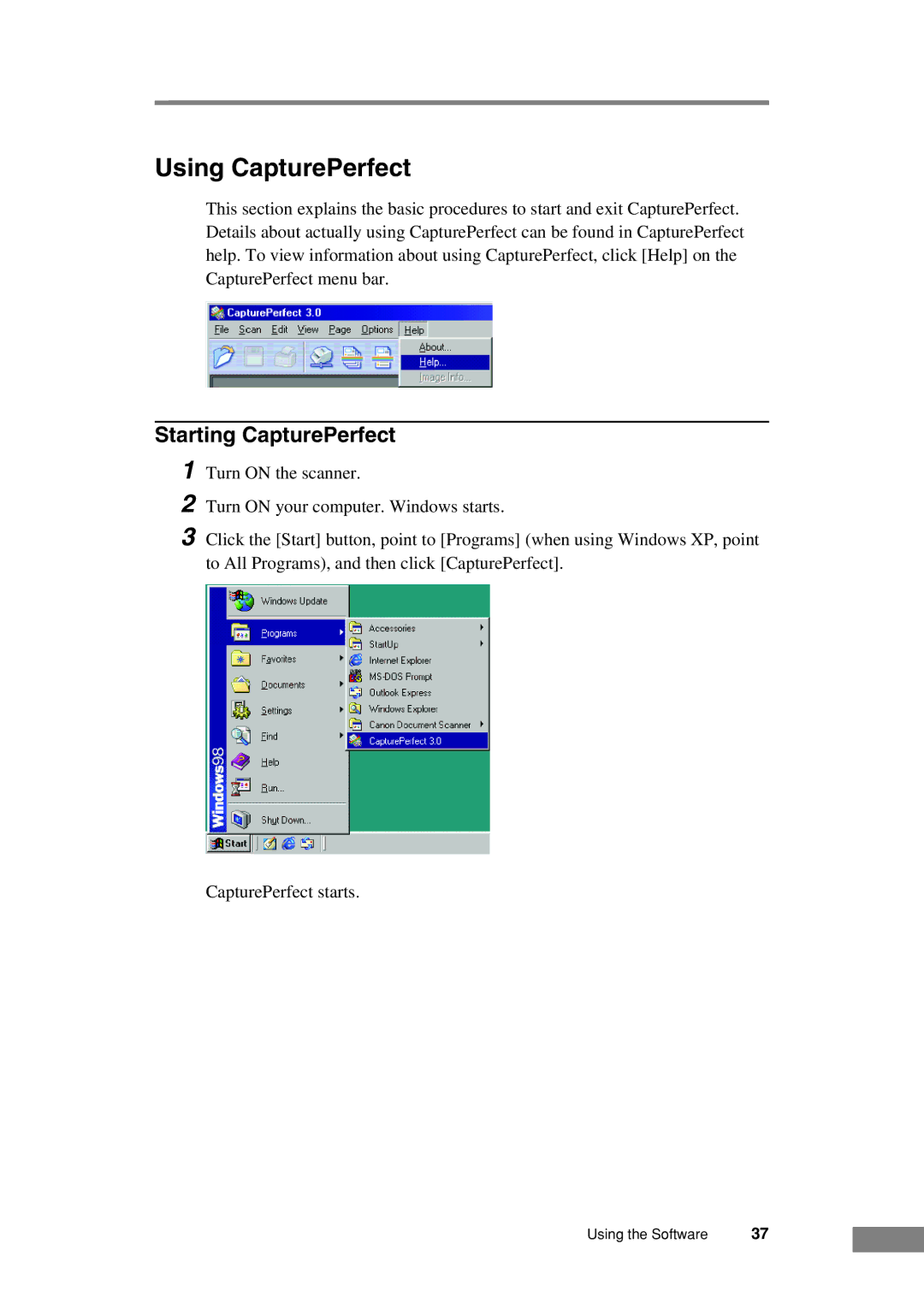 Canon DR-2050C manual Using CapturePerfect, Starting CapturePerfect 