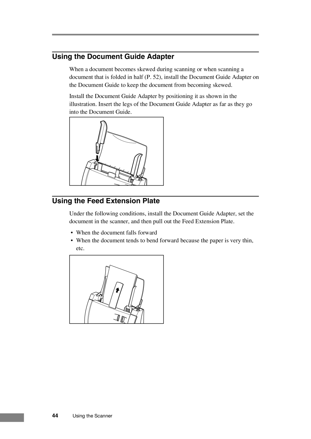 Canon DR-2050C manual Using the Document Guide Adapter, Using the Feed Extension Plate 