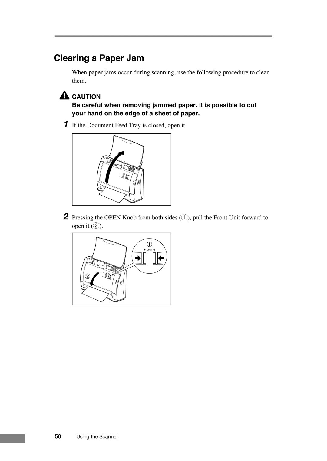 Canon DR-2050C manual Clearing a Paper Jam 