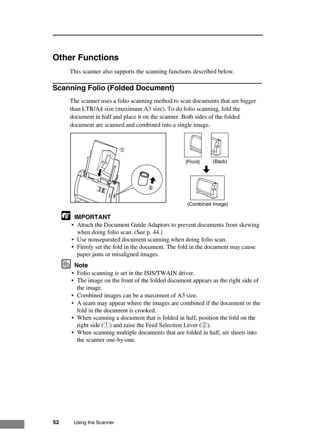 Canon DR-2050C manual Other Functions, Scanning Folio Folded Document 