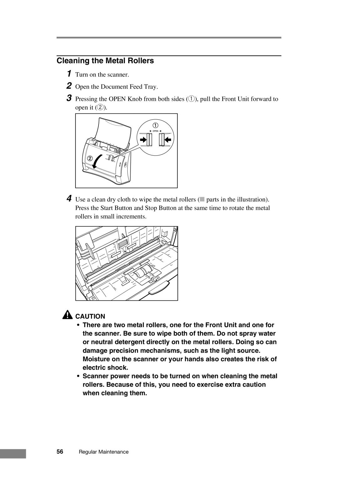 Canon DR-2050C manual Cleaning the Metal Rollers 