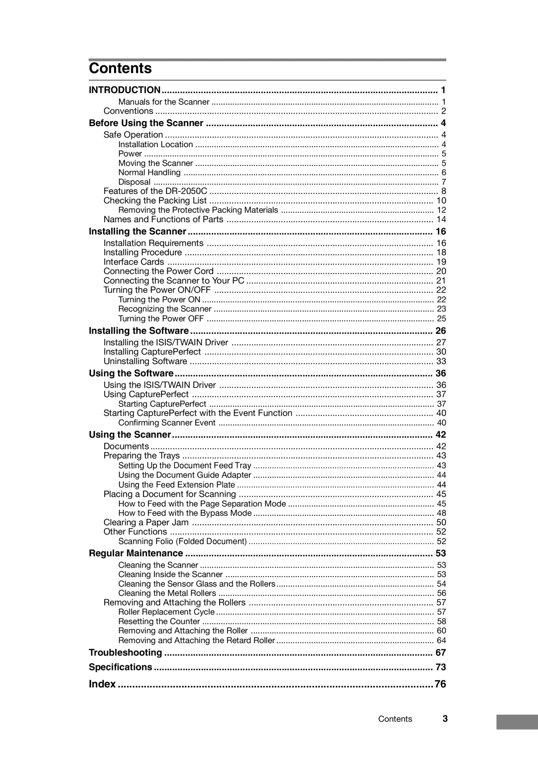 Canon DR-2050C manual Contents 