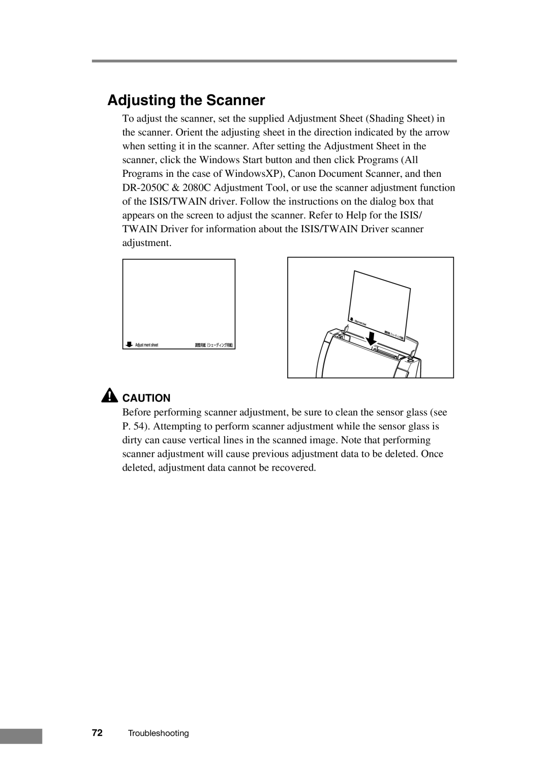 Canon DR-2050C manual Adjusting the Scanner 