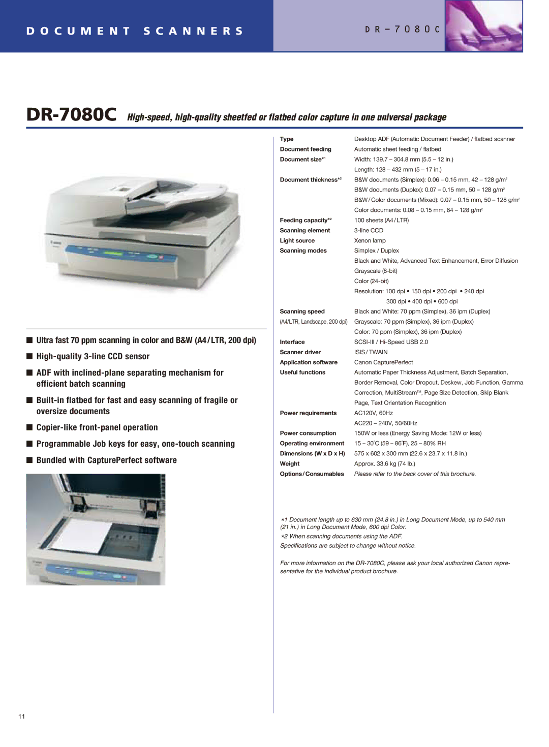 Canon DR-2050SP, DR-1210C manual Document thickness*2, Feeding capacity*2 