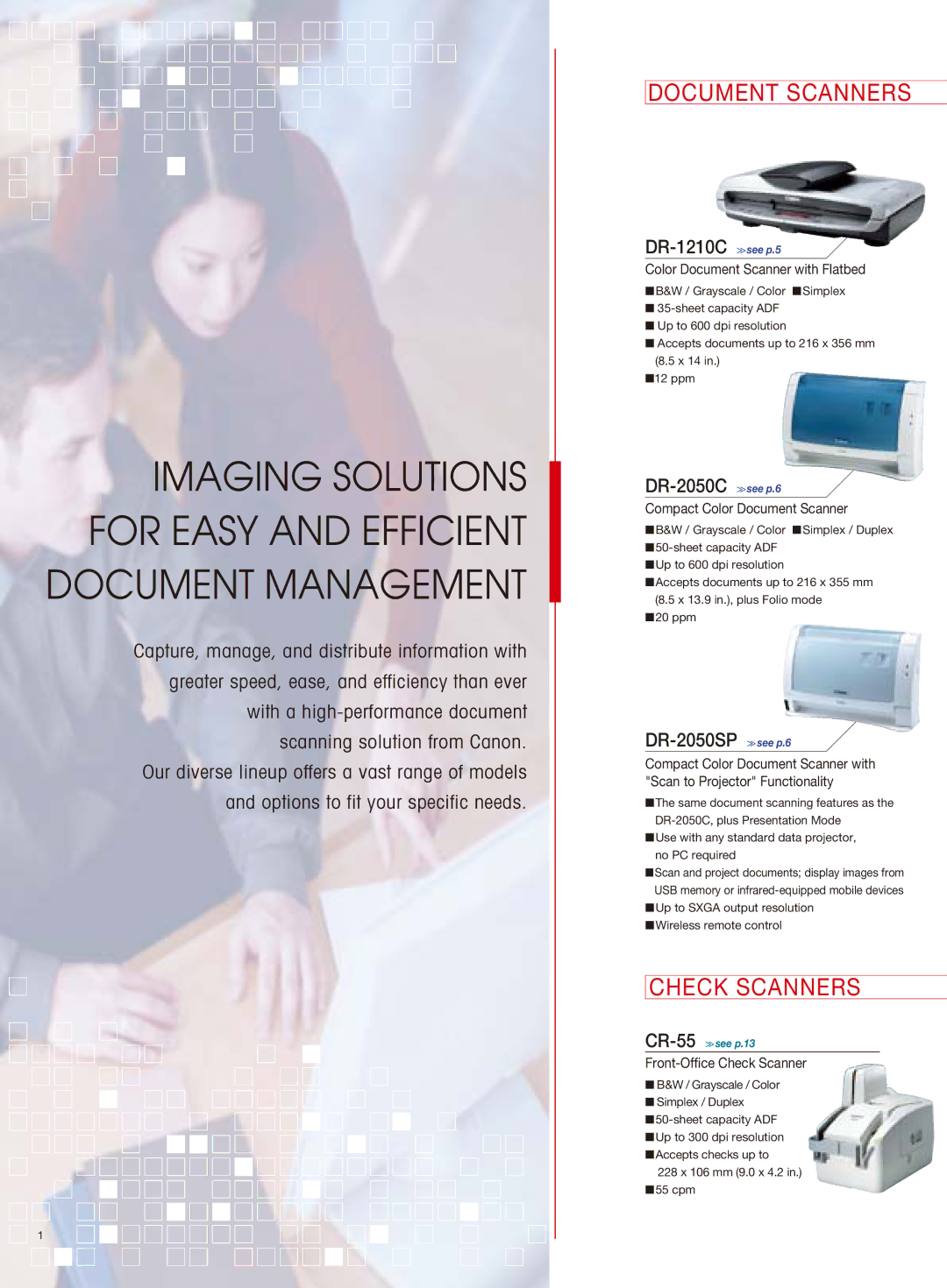 Canon DR-2050SP, DR-1210C manual Imaging Solutions for Easy and Efficient Document Management 