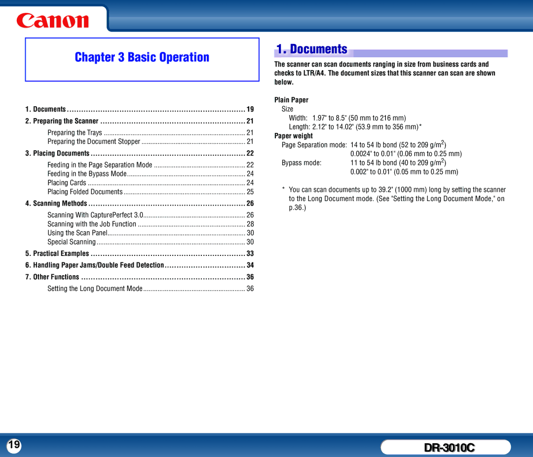 Canon DR-3010C user manual Documents 