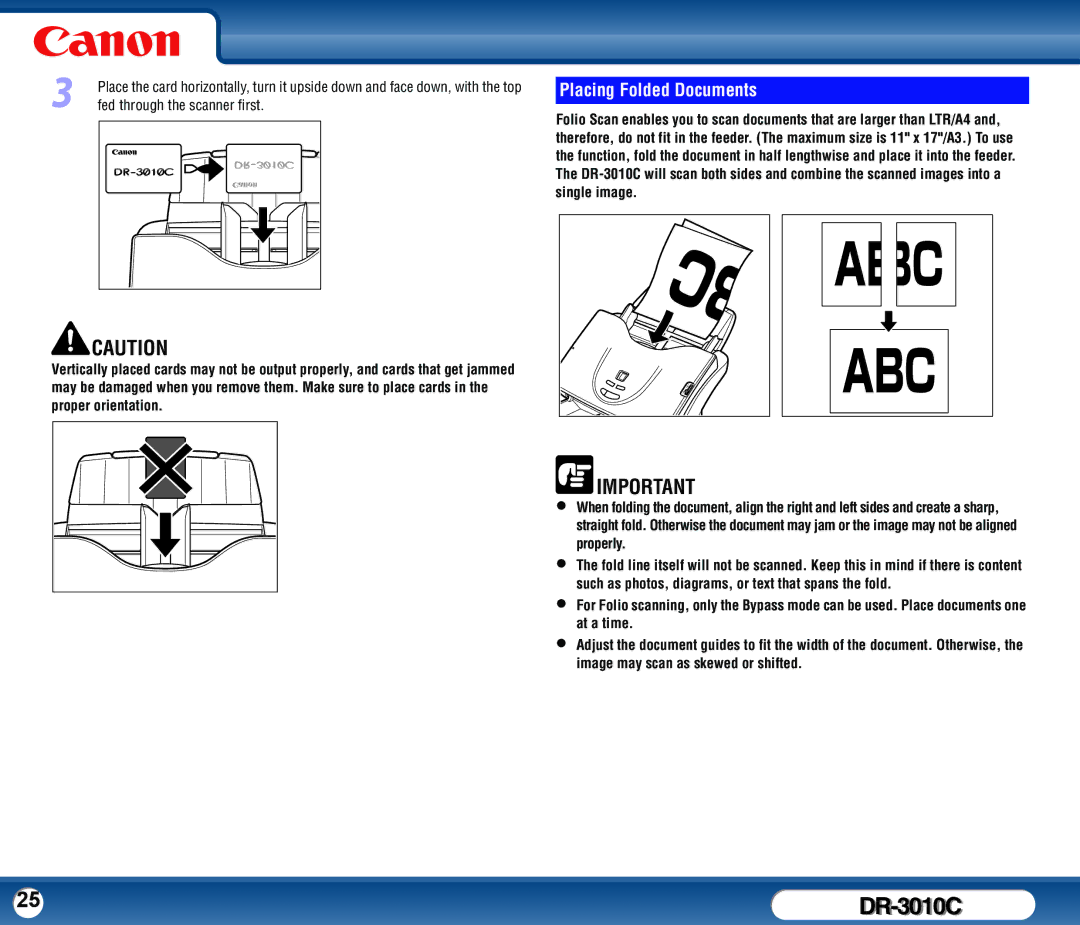 Canon DR-3010C user manual Placing Folded Documents 