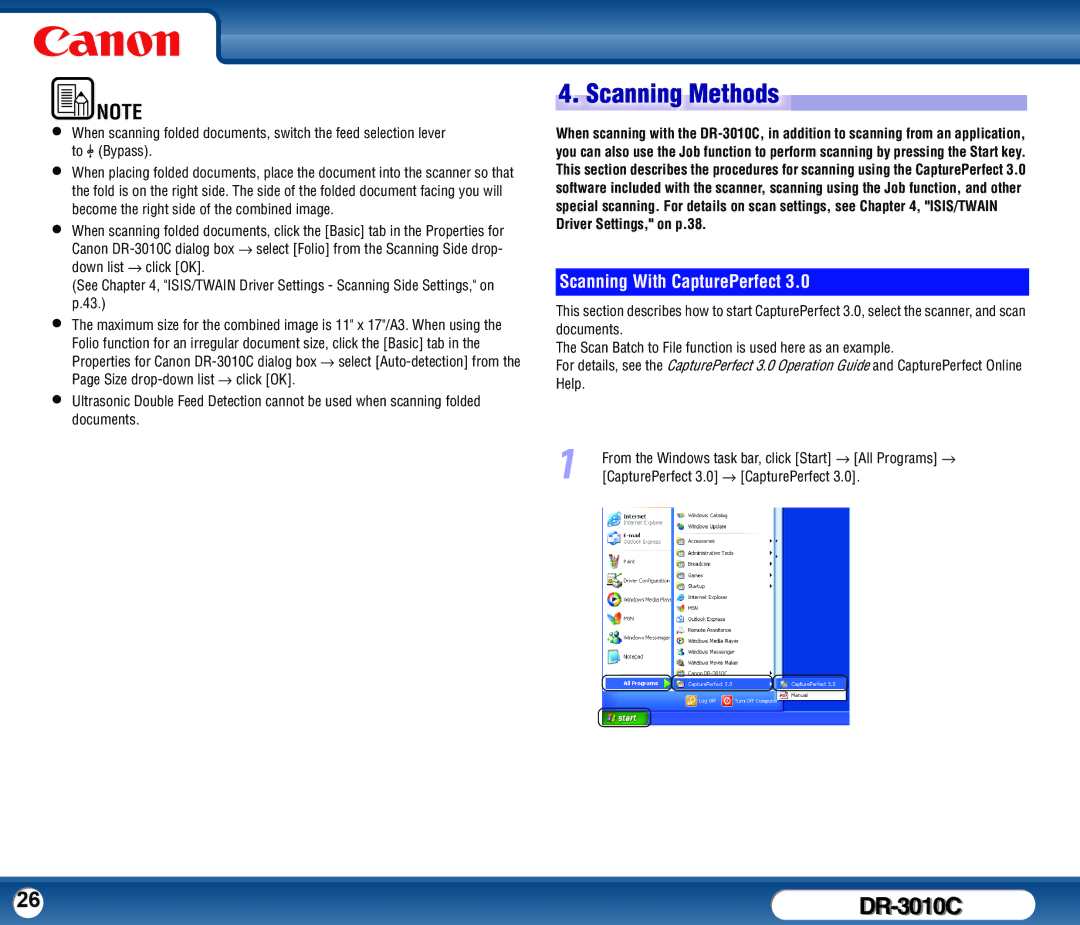 Canon DR-3010C user manual Scanning Methods, Scanning With CapturePerfect 