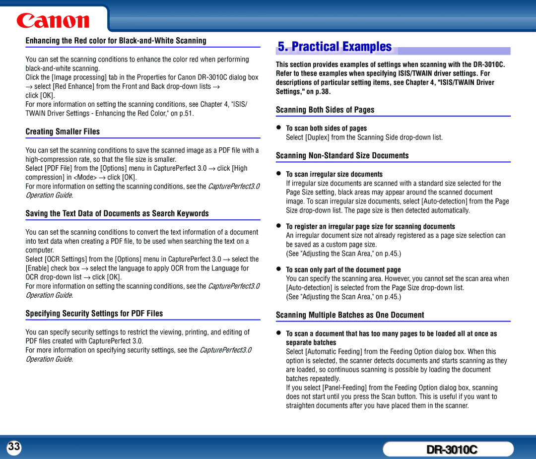 Canon DR-3010C user manual Practical Examples 