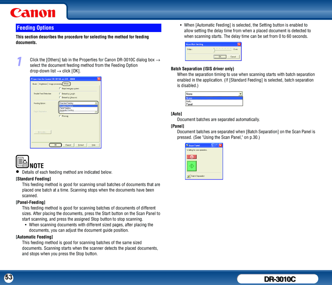 Canon DR-3010C user manual Feeding Options 