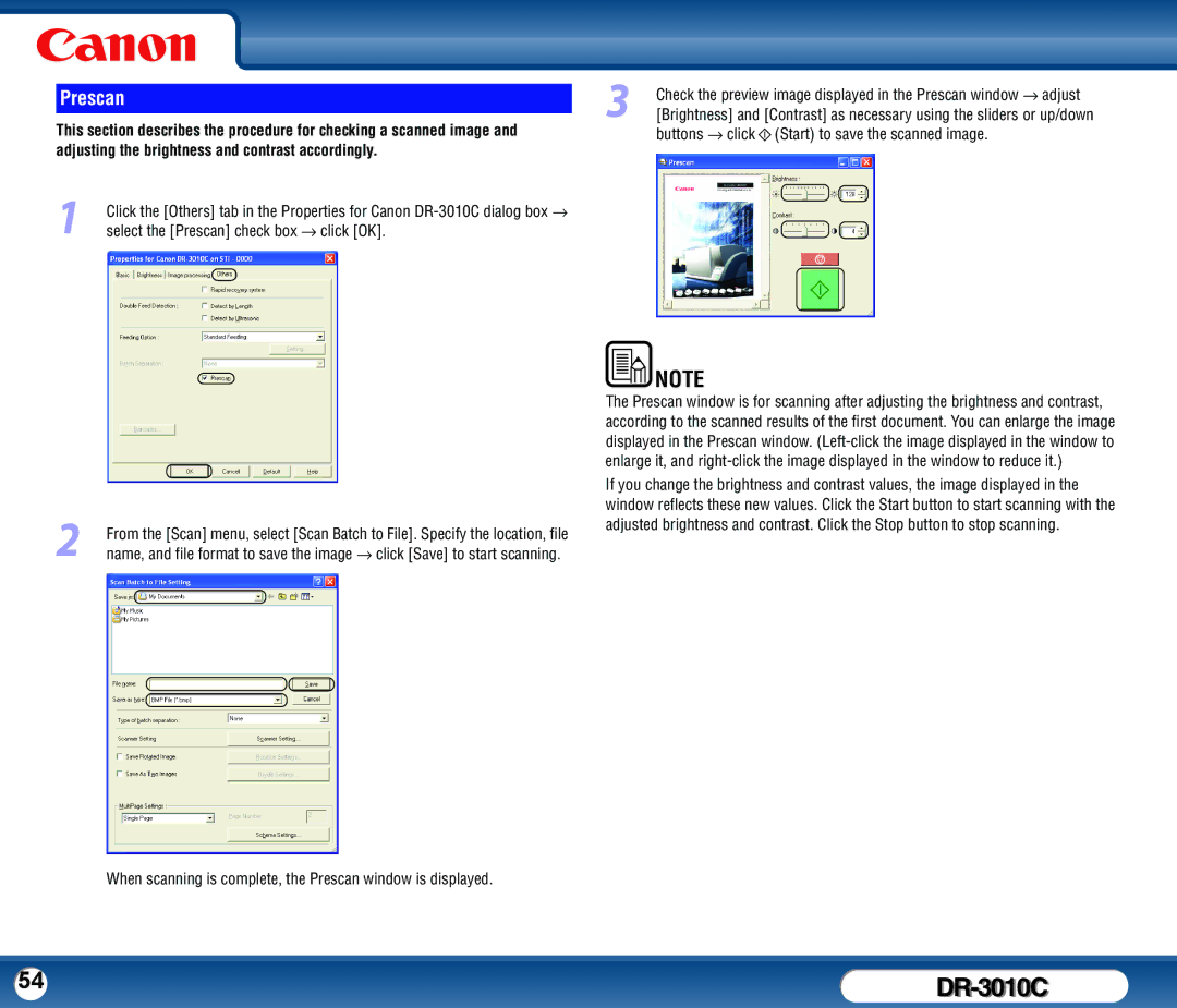 Canon DR-3010C user manual When scanning is complete, the Prescan window is displayed 