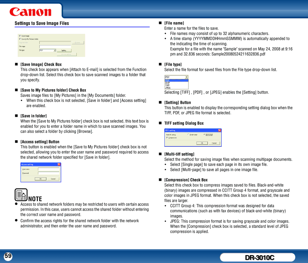 Canon DR-3010C user manual Settings to Save Image Files 