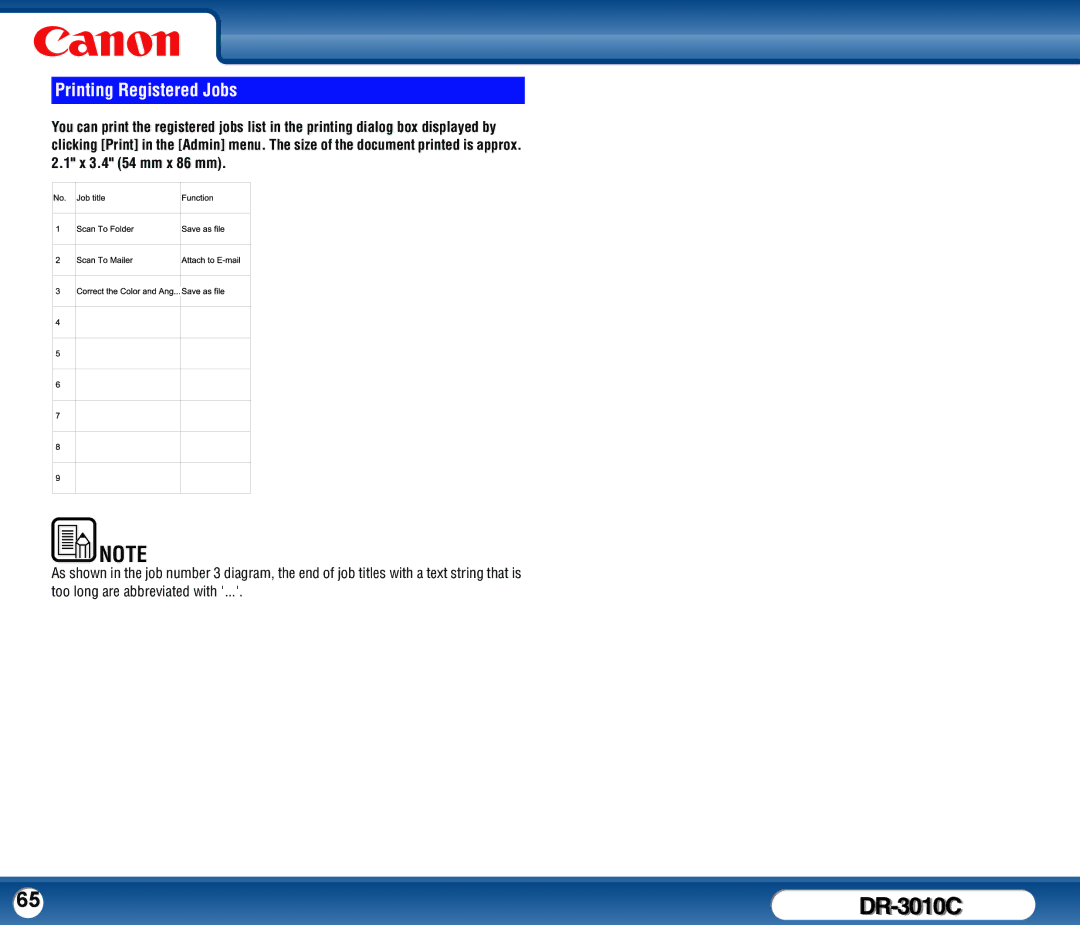 Canon DR-3010C user manual Printing Registered Jobs 