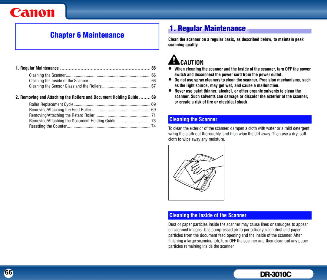 Canon DR-3010C user manual Regular Maintenance, Cleaning the Scanner, Cleaning the Inside of the Scanner 