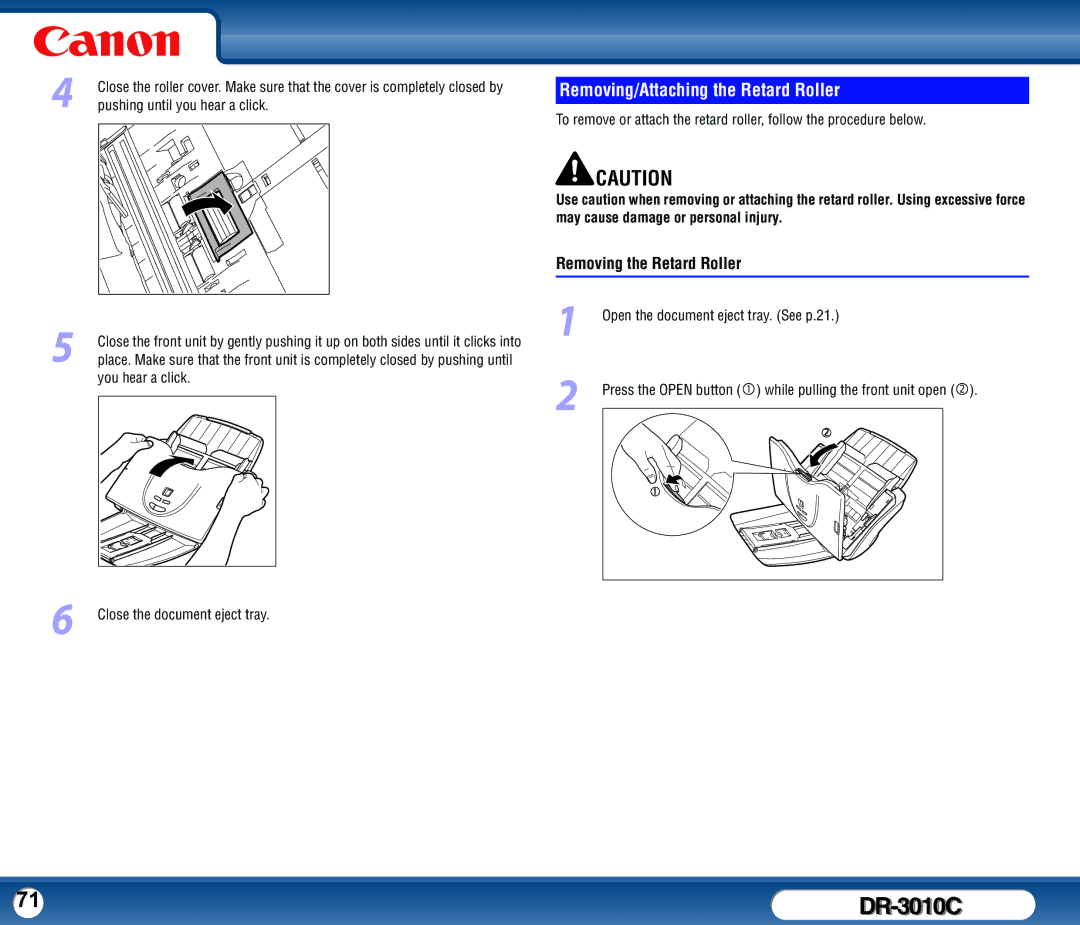 Canon DR-3010C user manual Removing/Attaching the Retard Roller, Removing the Retard Roller 