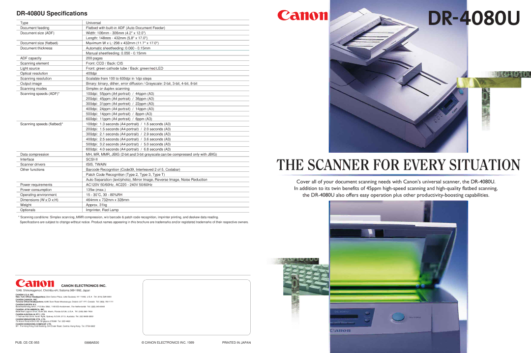 Canon DR-4080U specifications Scanner for Every Situation 