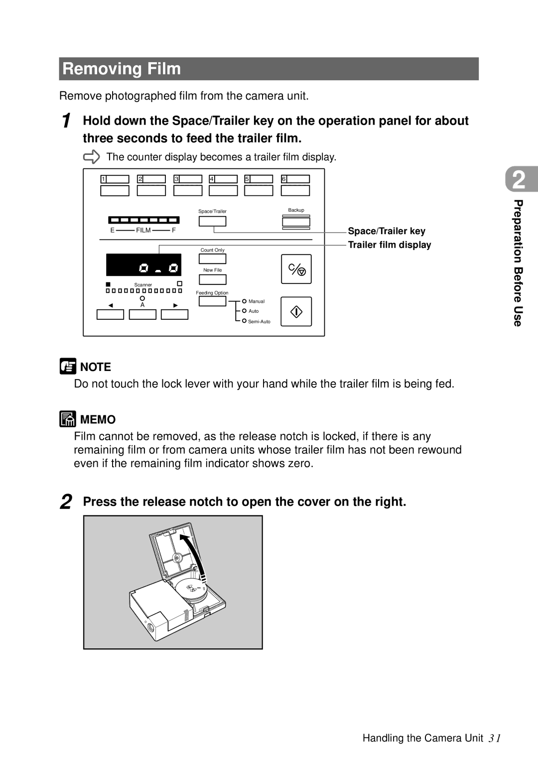 Canon DR-5060F manual Removing Film, Press the release notch to open the cover on the right 