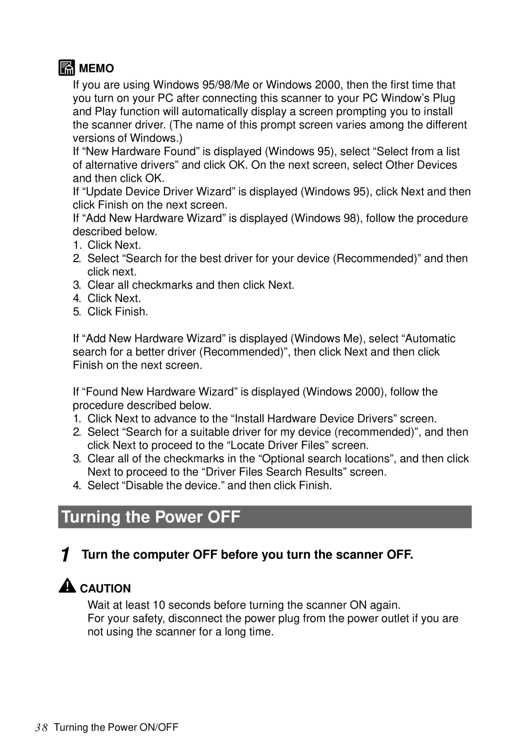 Canon DR-5060F manual Turning the Power OFF, Turn the computer OFF before you turn the scanner OFF 