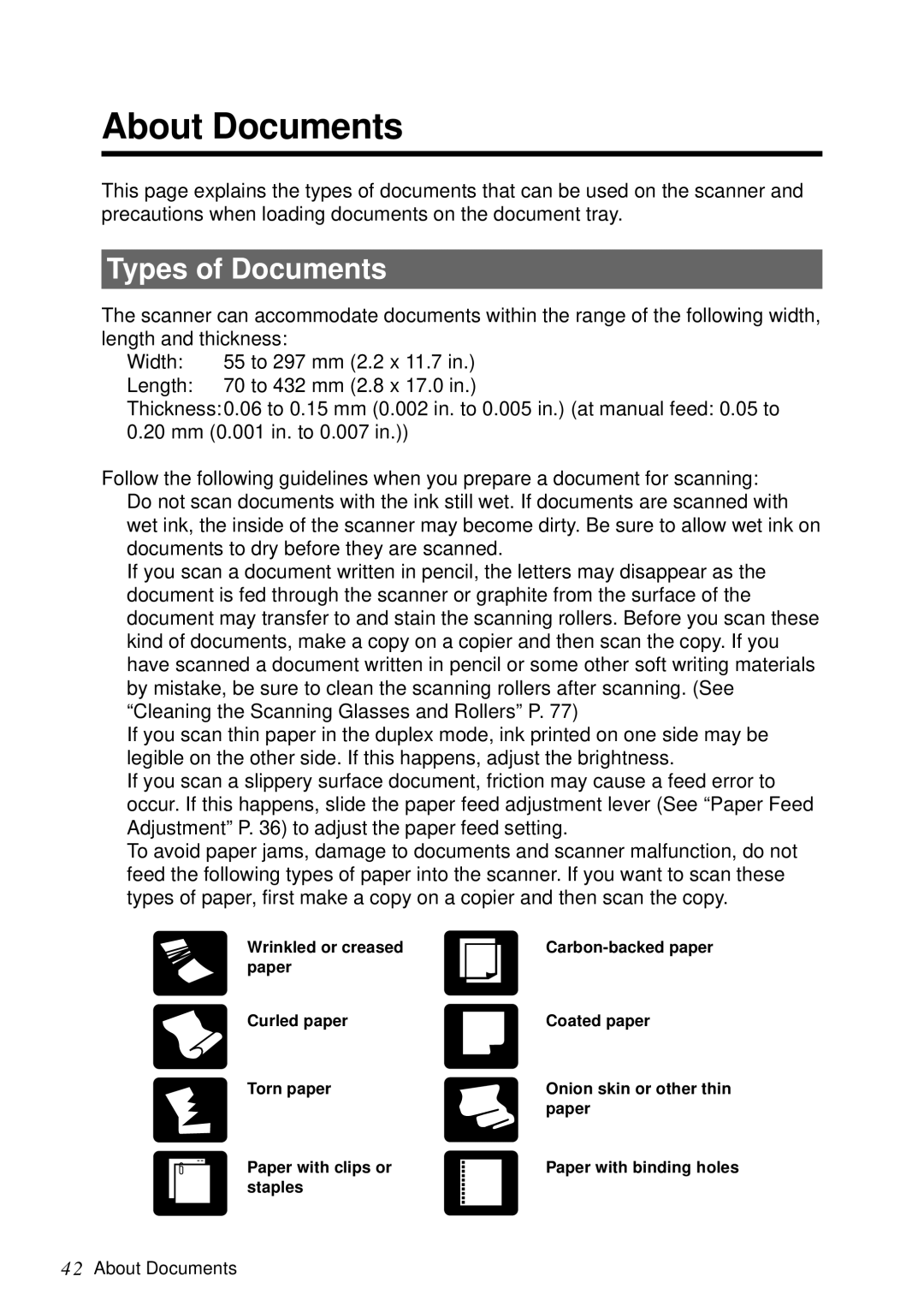 Canon DR-5060F manual About Documents, Types of Documents 