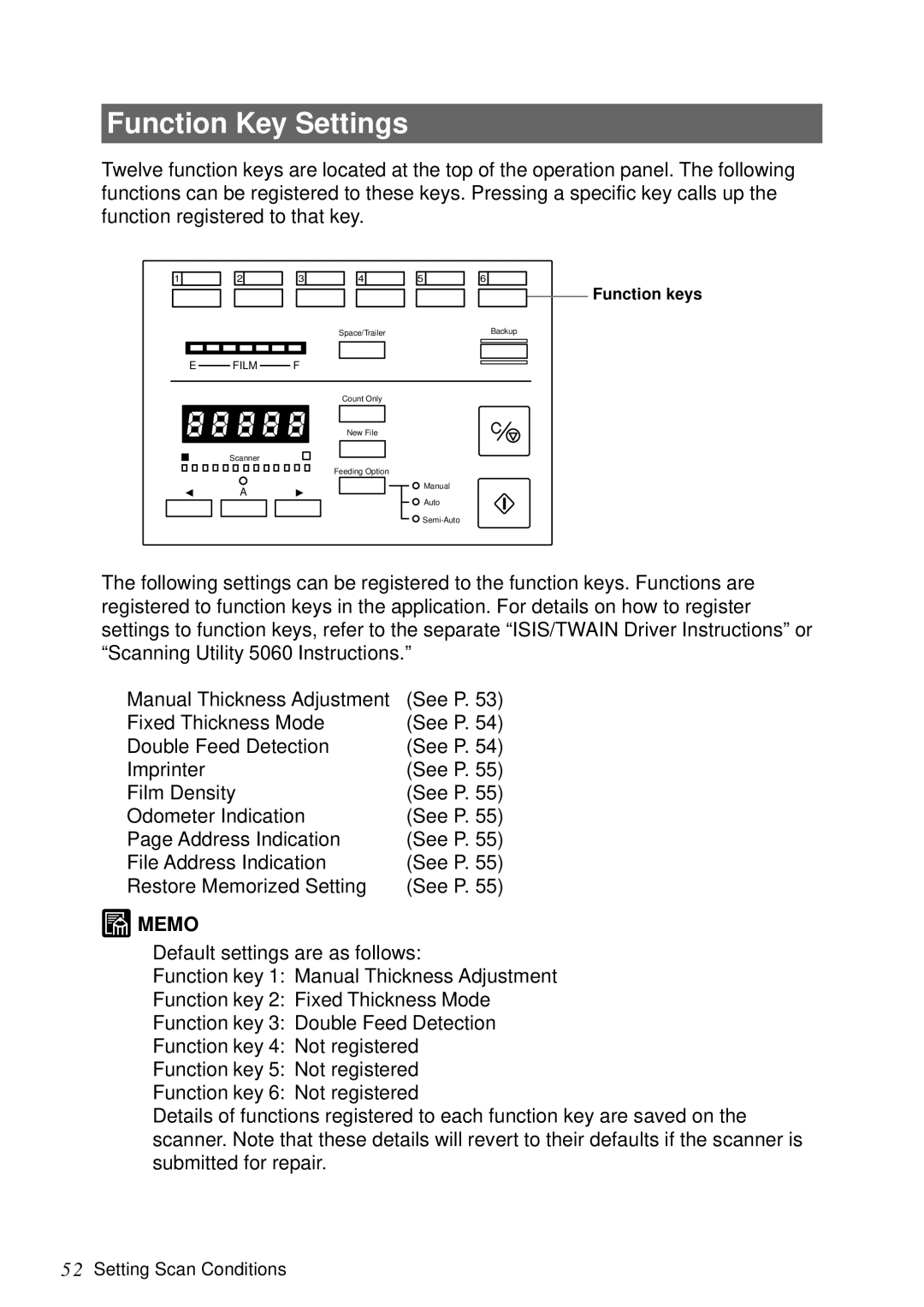 Canon DR-5060F manual Function Key Settings 