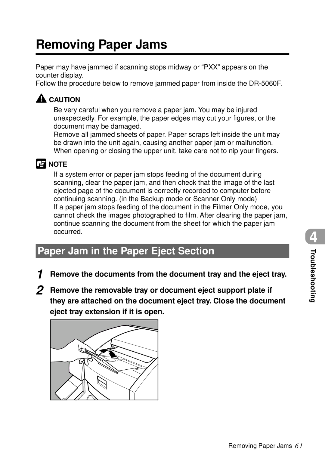 Canon DR-5060F manual Removing Paper Jams, Paper Jam in the Paper Eject Section, Eject tray extension if it is open 