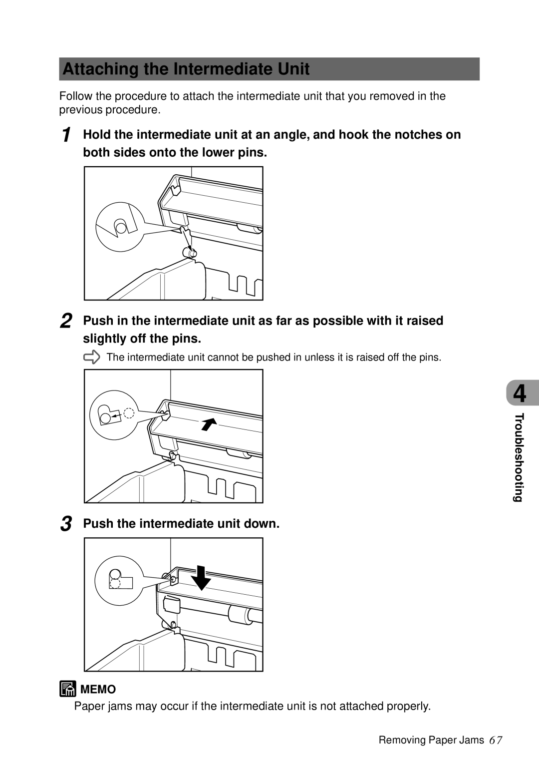 Canon DR-5060F manual Attaching the Intermediate Unit, Push the intermediate unit down 