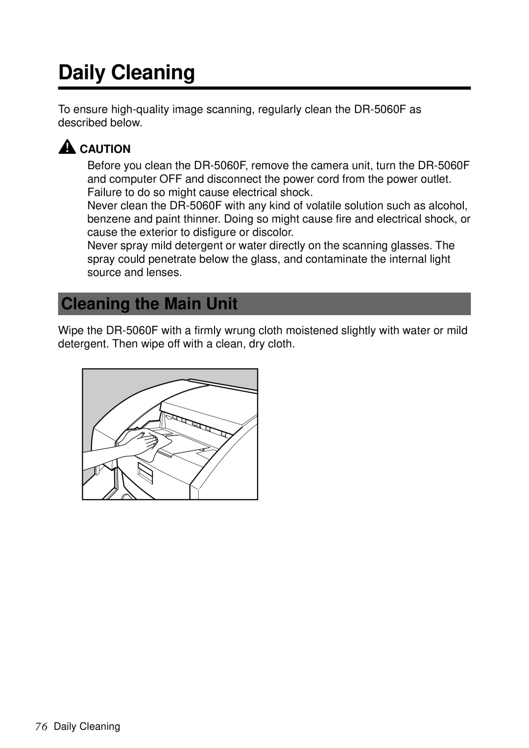 Canon DR-5060F manual Daily Cleaning, Cleaning the Main Unit 