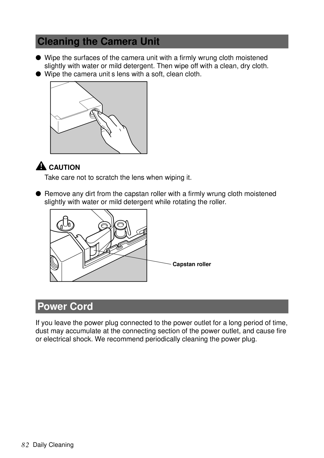 Canon DR-5060F manual Cleaning the Camera Unit, Power Cord 