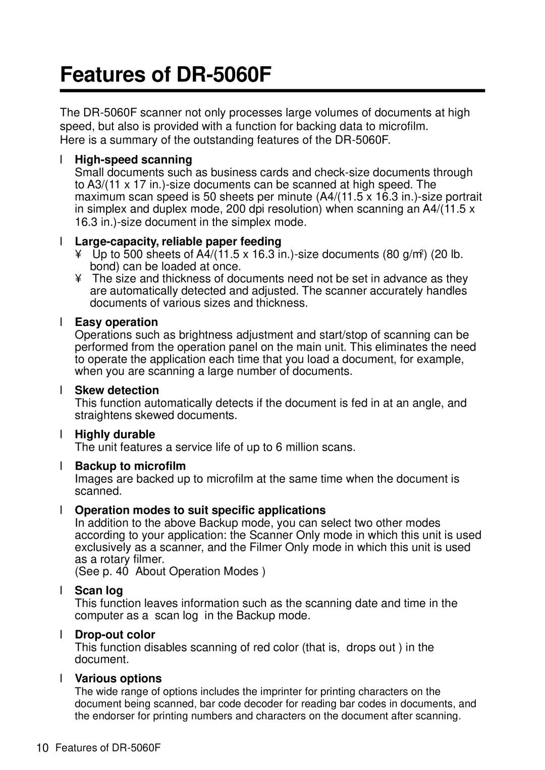 Canon manual Features of DR-5060F 