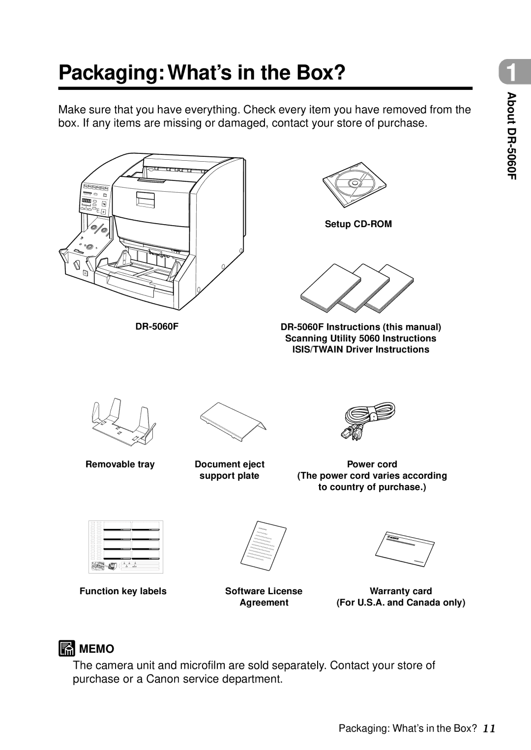 Canon manual Packaging What’s in the Box?, About DR-5060F 