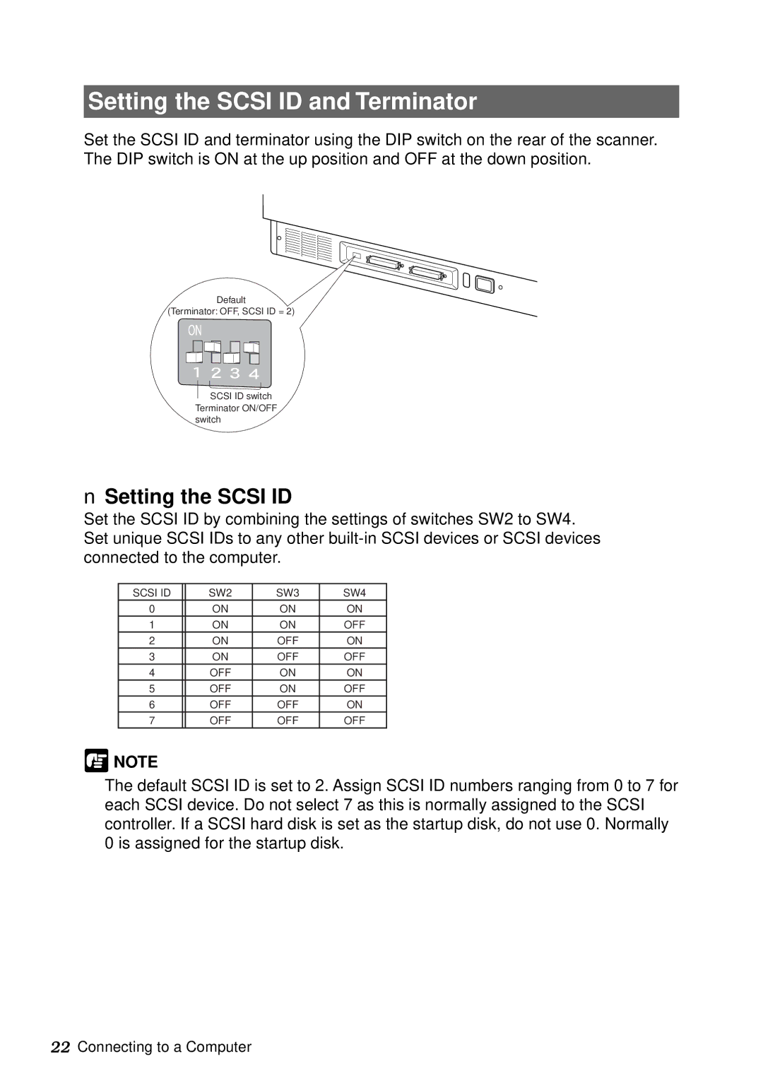 Canon DR-5060F manual Setting the Scsi ID and Terminator 