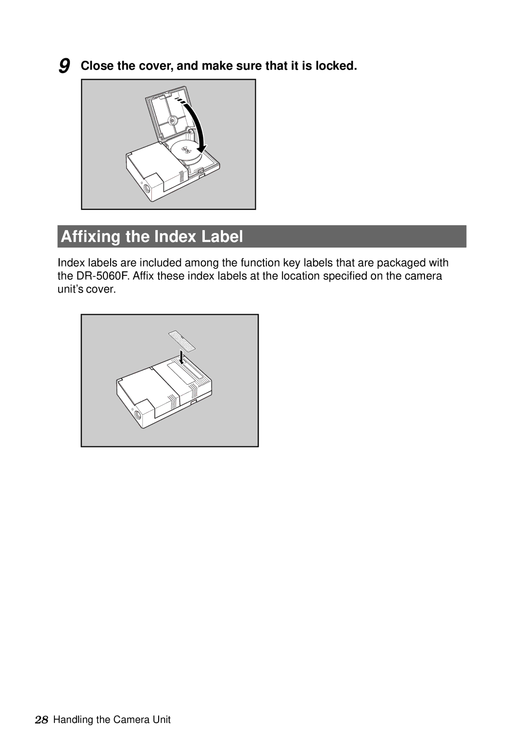 Canon DR-5060F manual Affixing the Index Label, Close the cover, and make sure that it is locked 