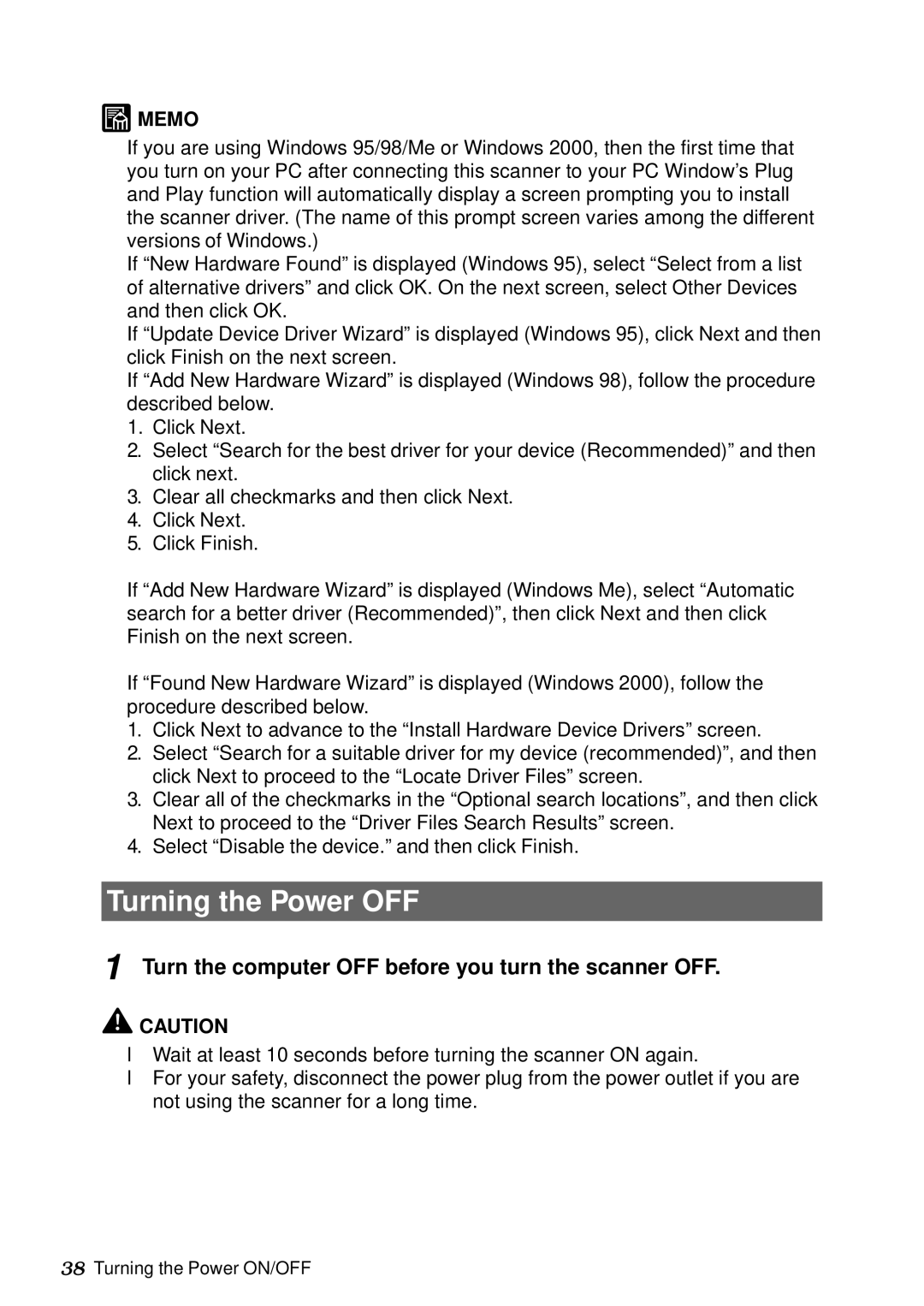 Canon DR-5060F manual Turning the Power OFF, Turn the computer OFF before you turn the scanner OFF 