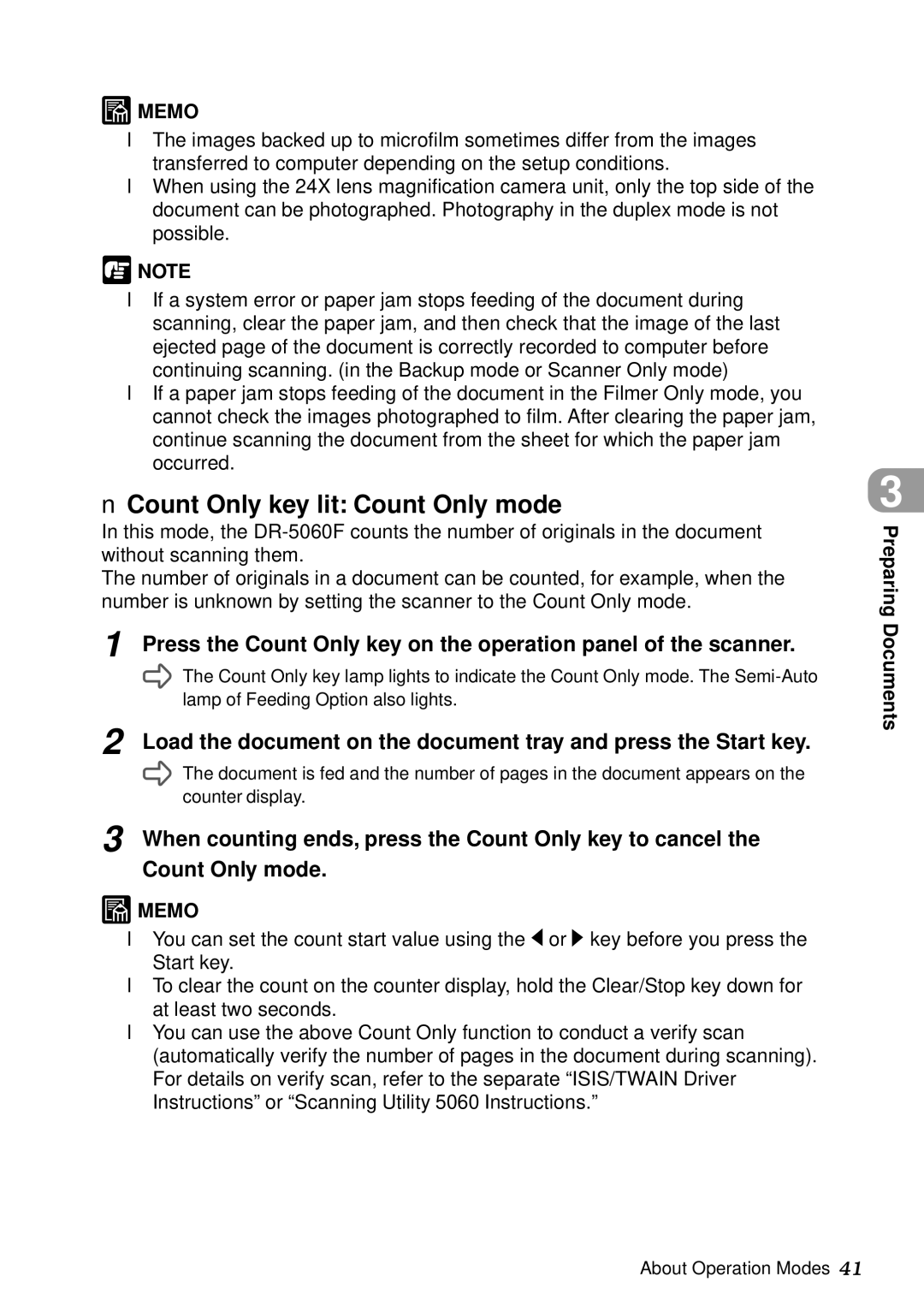 Canon DR-5060F manual Count Only key lit Count Only mode, When counting ends, press the Count Only key to cancel 