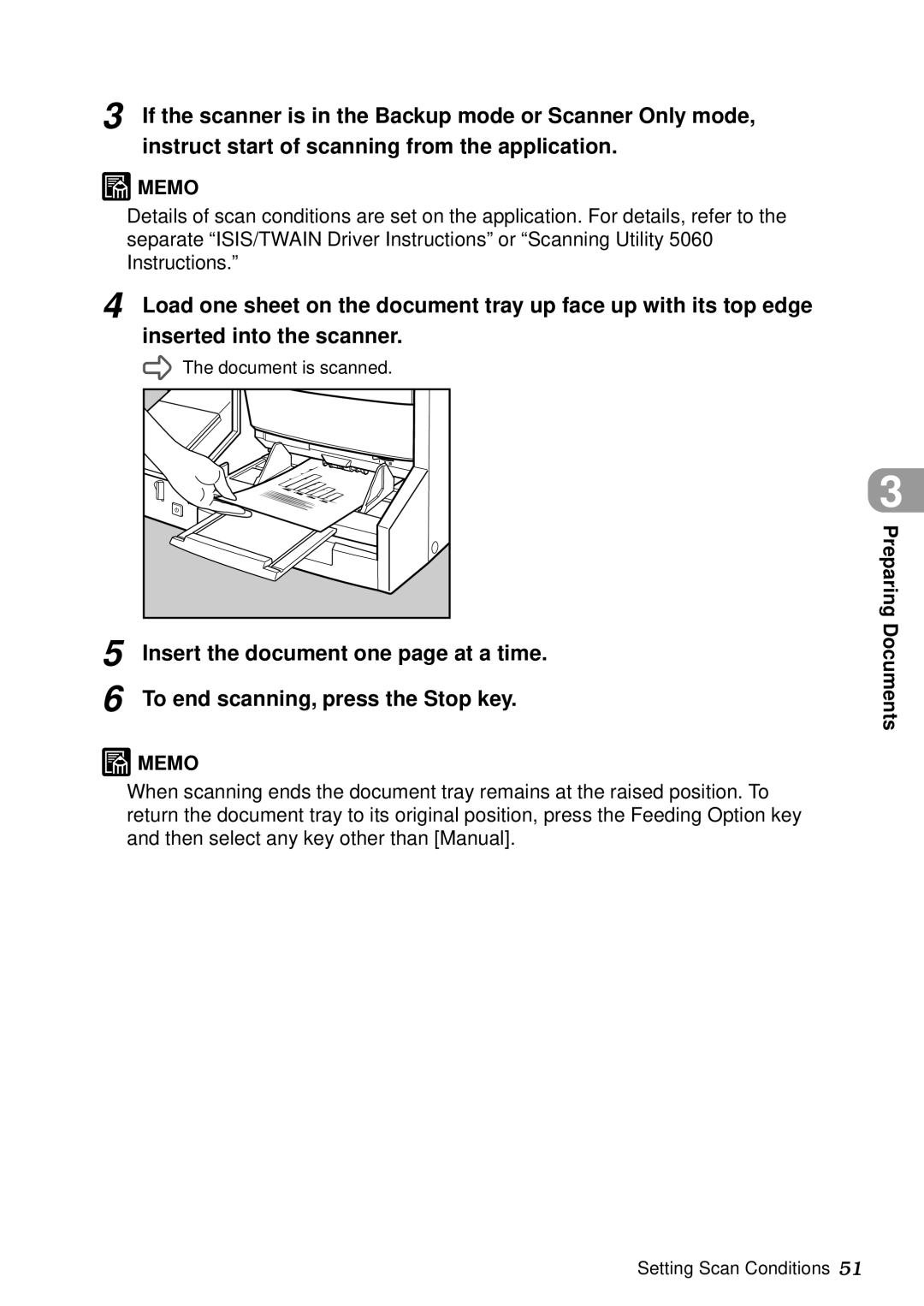 Canon DR-5060F manual Insert the document one page at a time, To end scanning, press the Stop key 