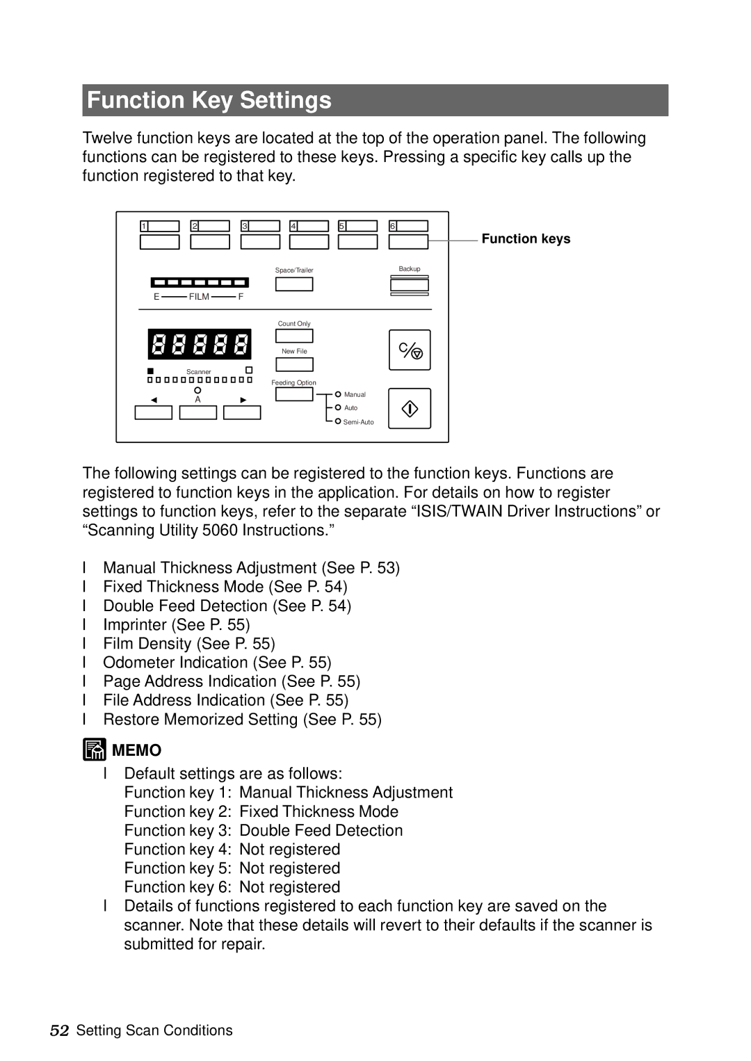 Canon DR-5060F manual Function Key Settings 