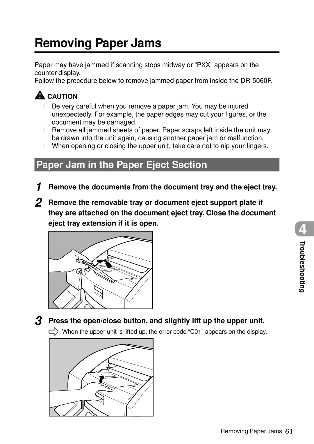 Canon DR-5060F manual Removing Paper Jams, Paper Jam in the Paper Eject Section, Eject tray extension if it is open 