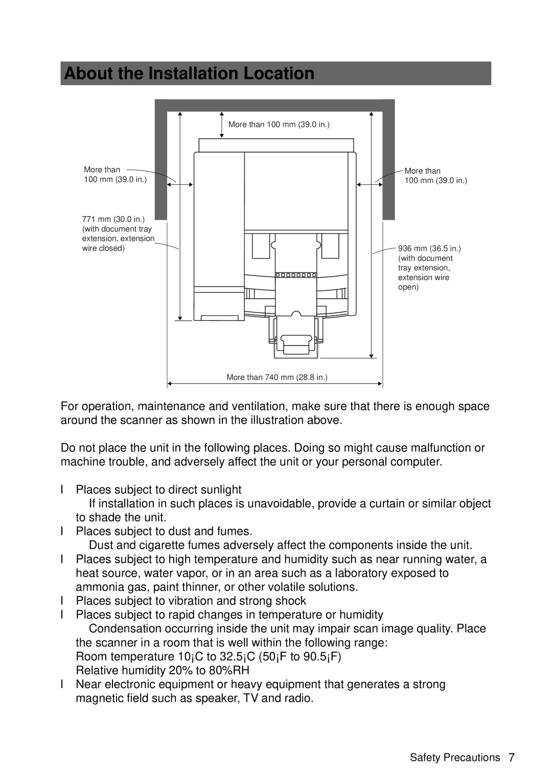 Canon DR-5060F manual About the Installation Location 