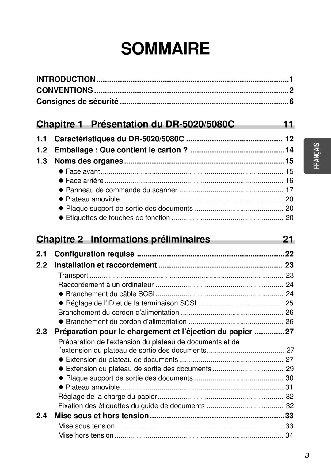 Canon DR-5080C manual Consignes de sé curité, Configuration requise Installation et raccordement, Mise sous et hors tension 