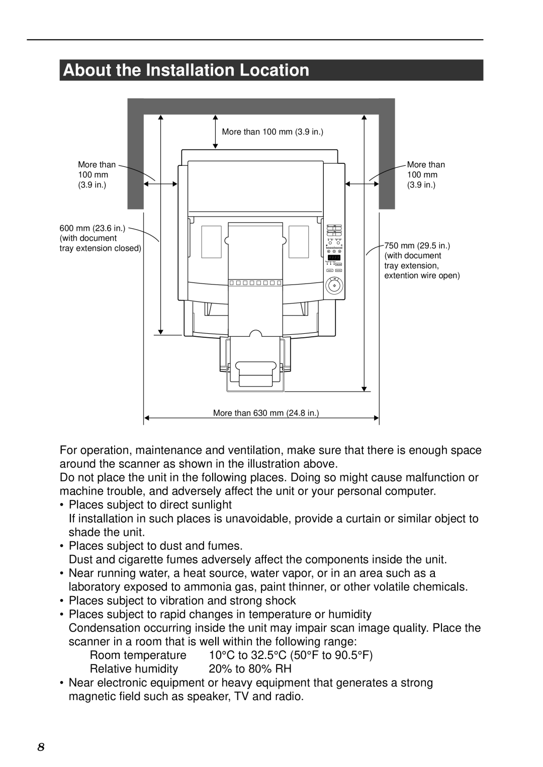 Canon DR-5020, DR-5080C manual About the Installation Location 