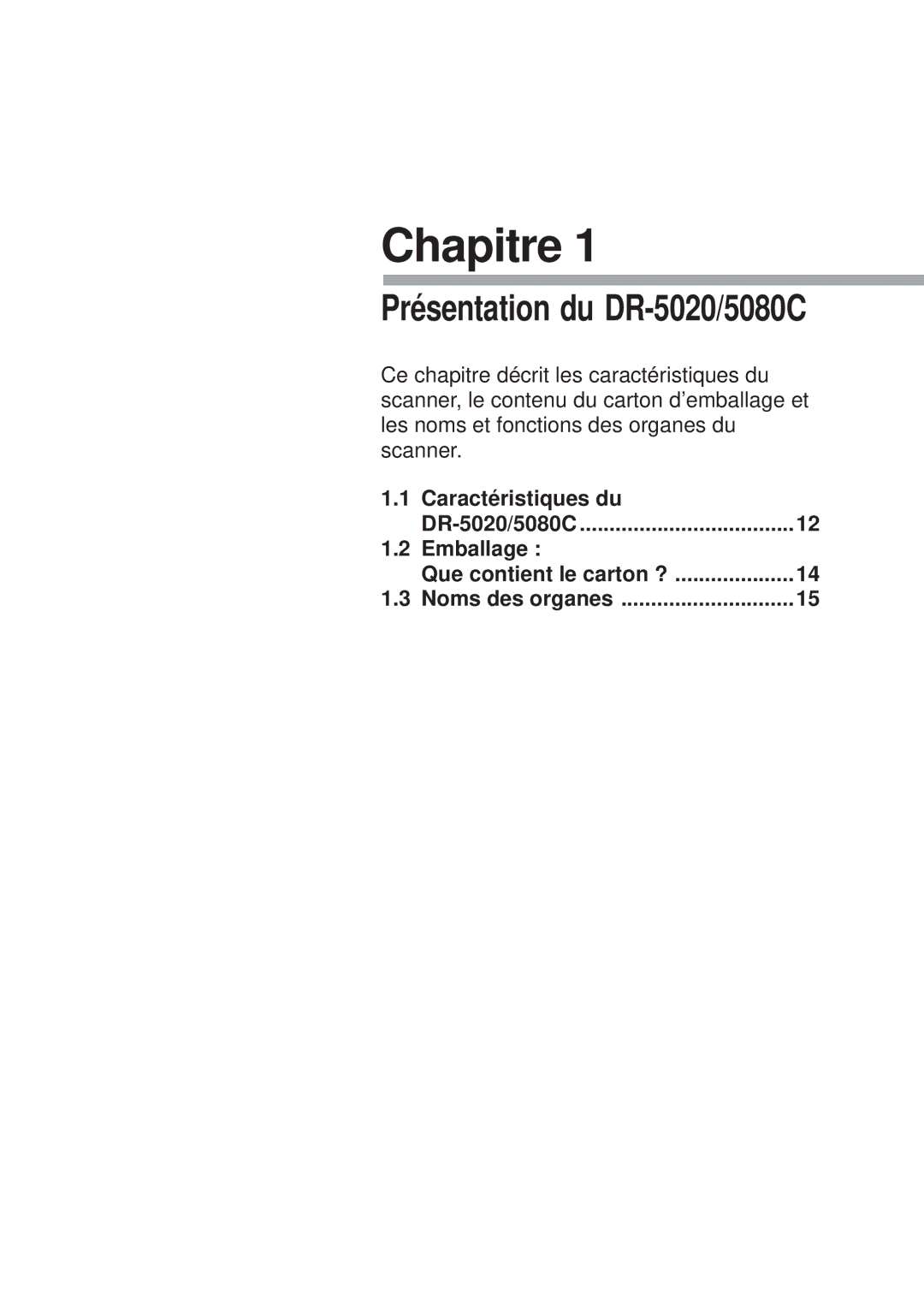 Canon DR-5080C manual Chapitre, Présentation du DR-5020/5080C 