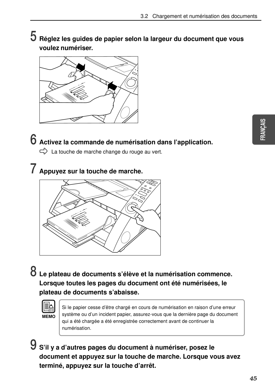 Canon DR-5080C, DR-5020 manual La touche de marche change du rouge au vert 