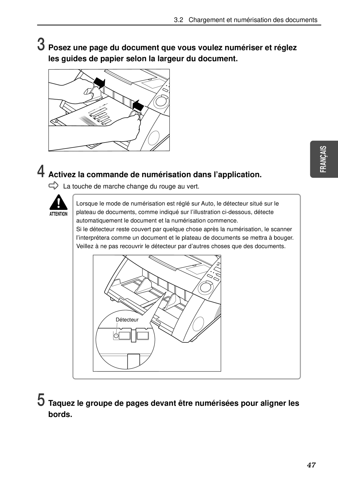 Canon DR-5080C, DR-5020 manual Chargement et numérisation des documents 