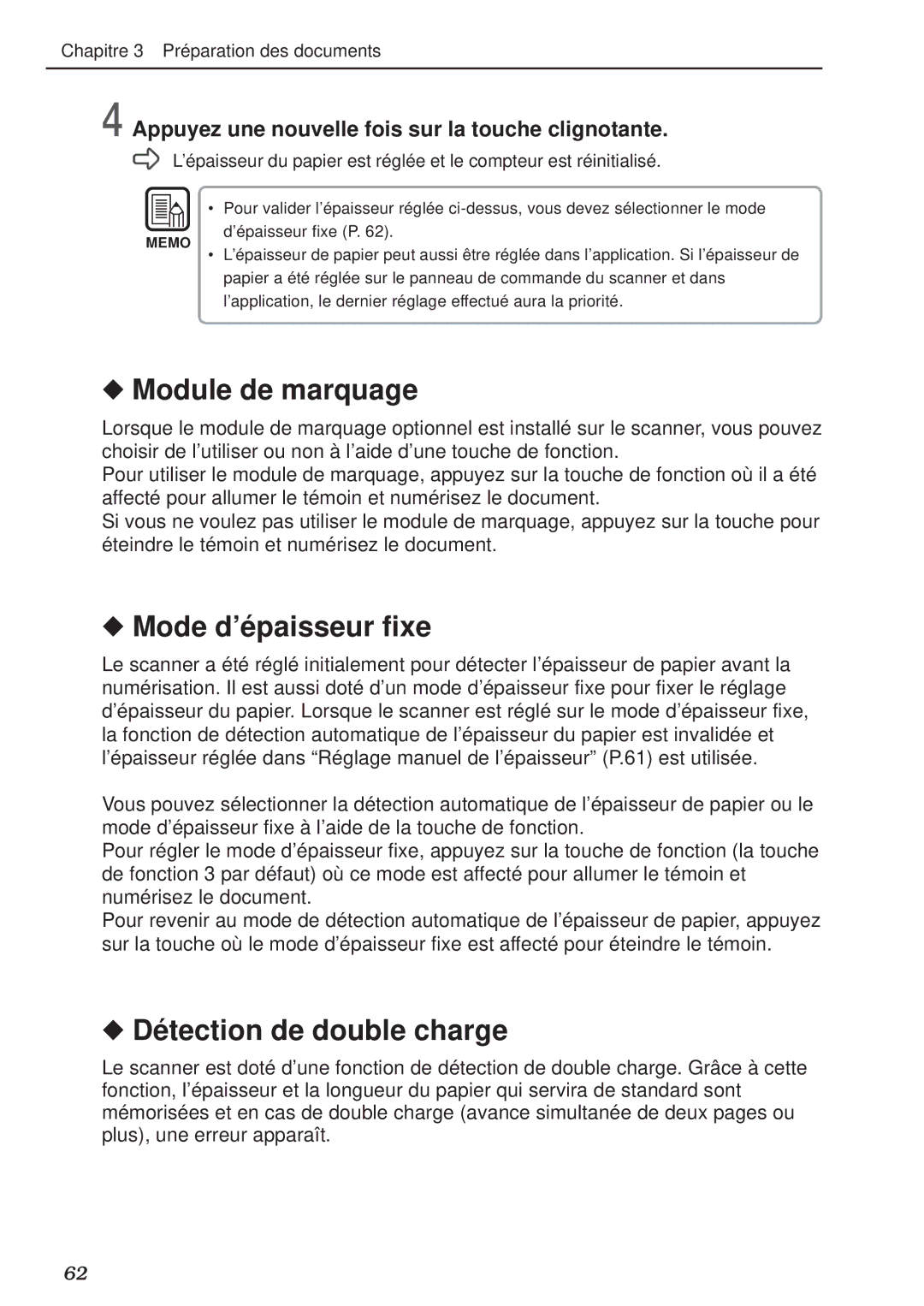 Canon DR-5020, DR-5080C manual Module de marquage, Mode d’é paisseur fixe, Dé tection de double charge 