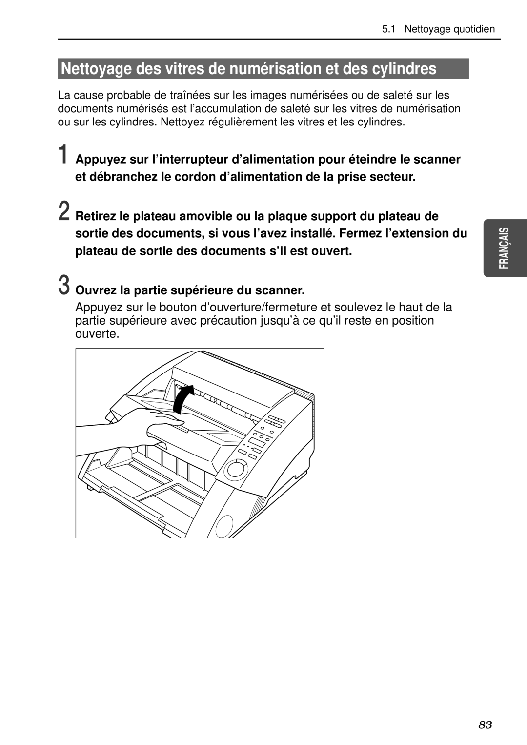 Canon DR-5080C, DR-5020 manual Nettoyage des vitres de numé risation et des cylindres 