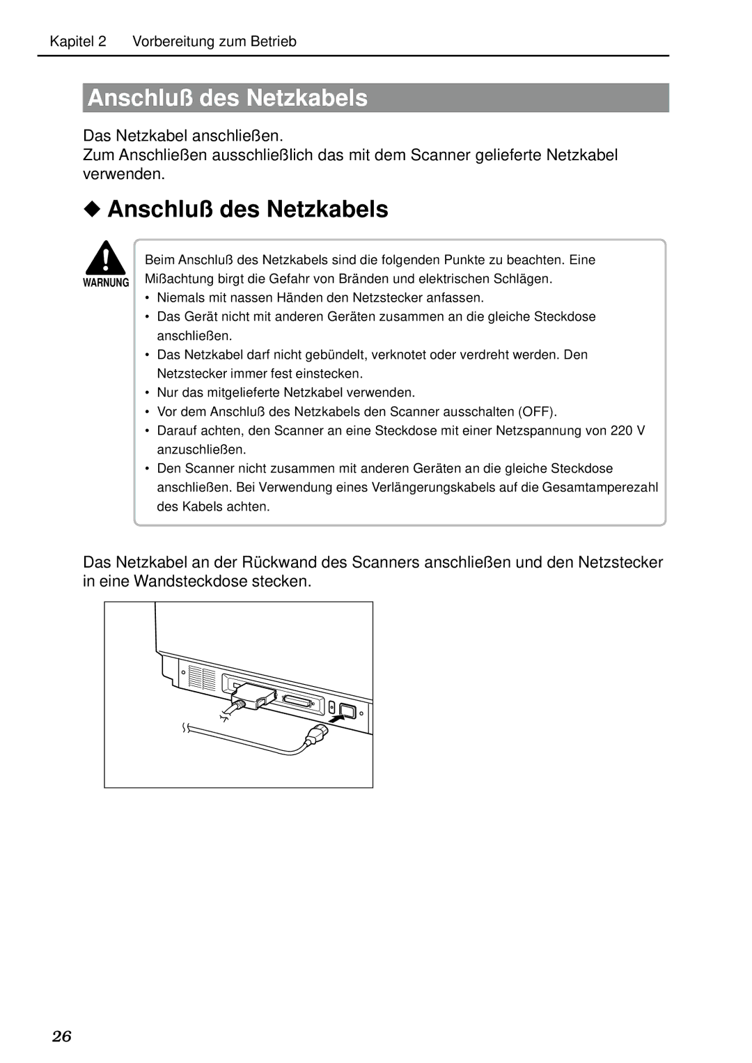 Canon DR-5020, DR-5080C manual Anschluß des Netzkabels 