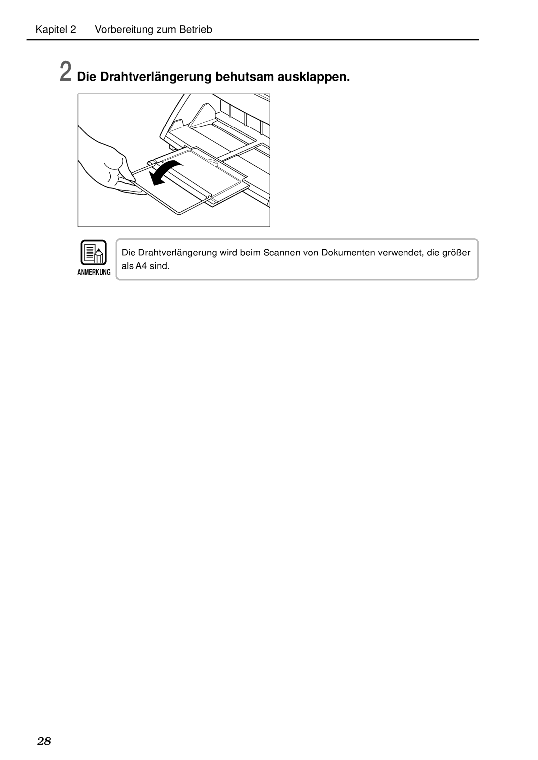 Canon DR-5020, DR-5080C manual Die Drahtverlä ngerung behutsam ausklappen 